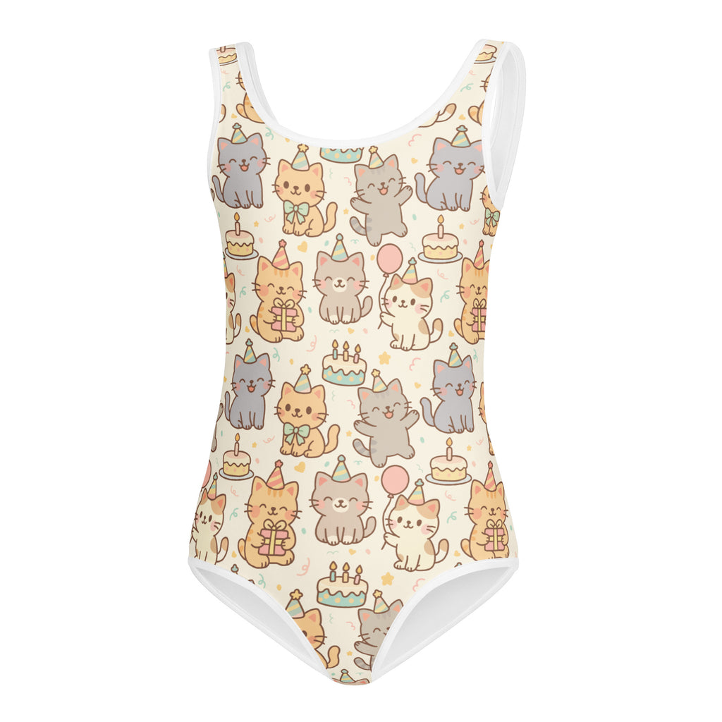 Girls kitten birthday buttery soft quick-drying one-piece swimsuit with gray and orange cartoon cats for dance and gymnastics