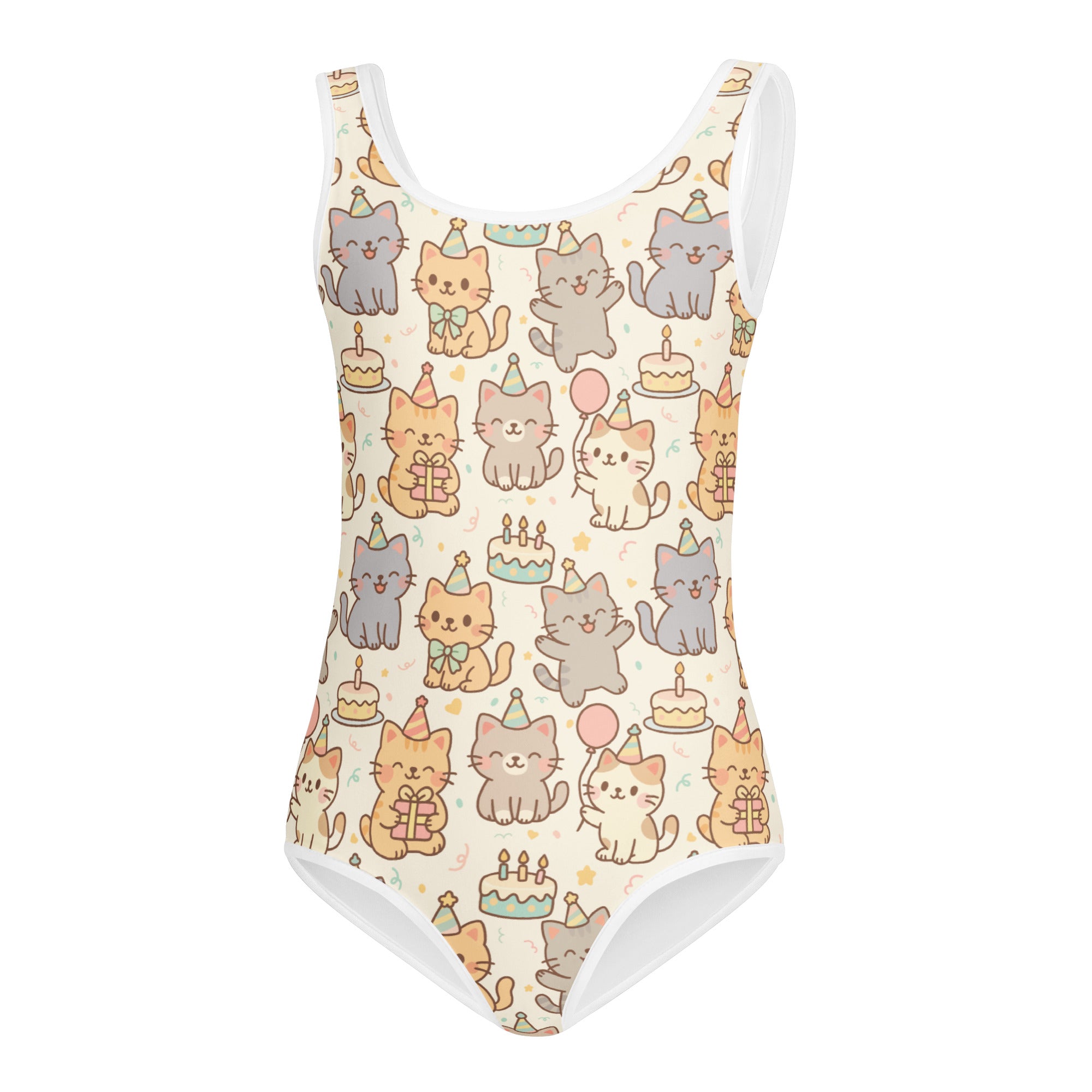 Girls kitten birthday buttery soft quick-drying one-piece swimsuit with gray and orange cartoon cats for dance and gymnastics