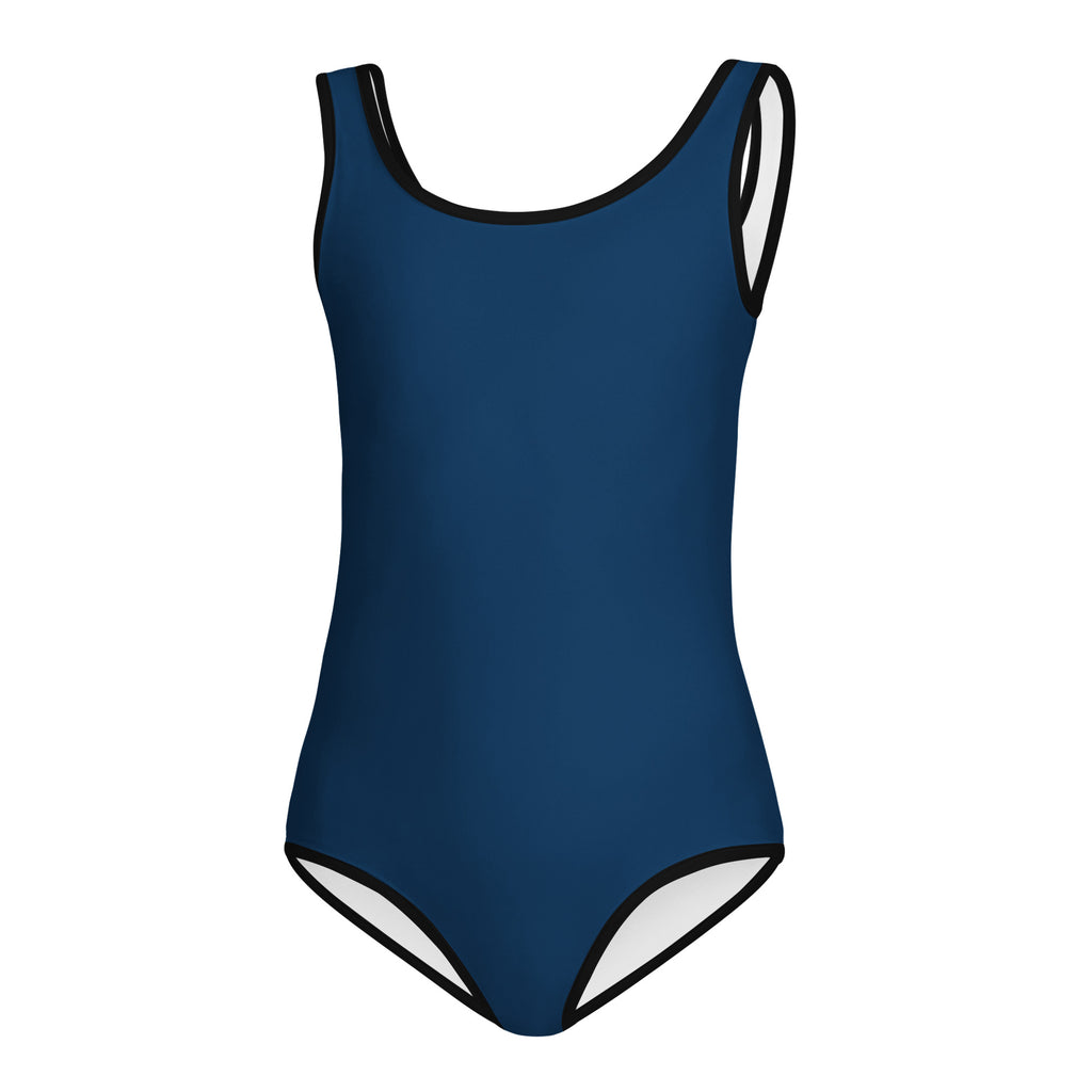Girls navy blue buttery soft leotard with black trim quick drying for dance and gymnastics