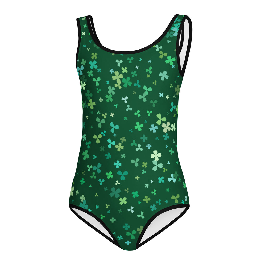 Girls green st patricks day buttery soft leotard with shamrock pattern quick drying for dance and gymnastics