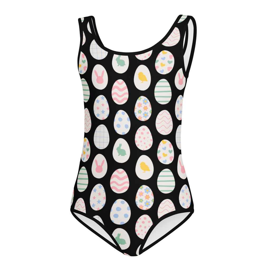 Black girls Easter egg buttery soft leotard with colorful pastel egg patterns quick drying for dance and gymnastics