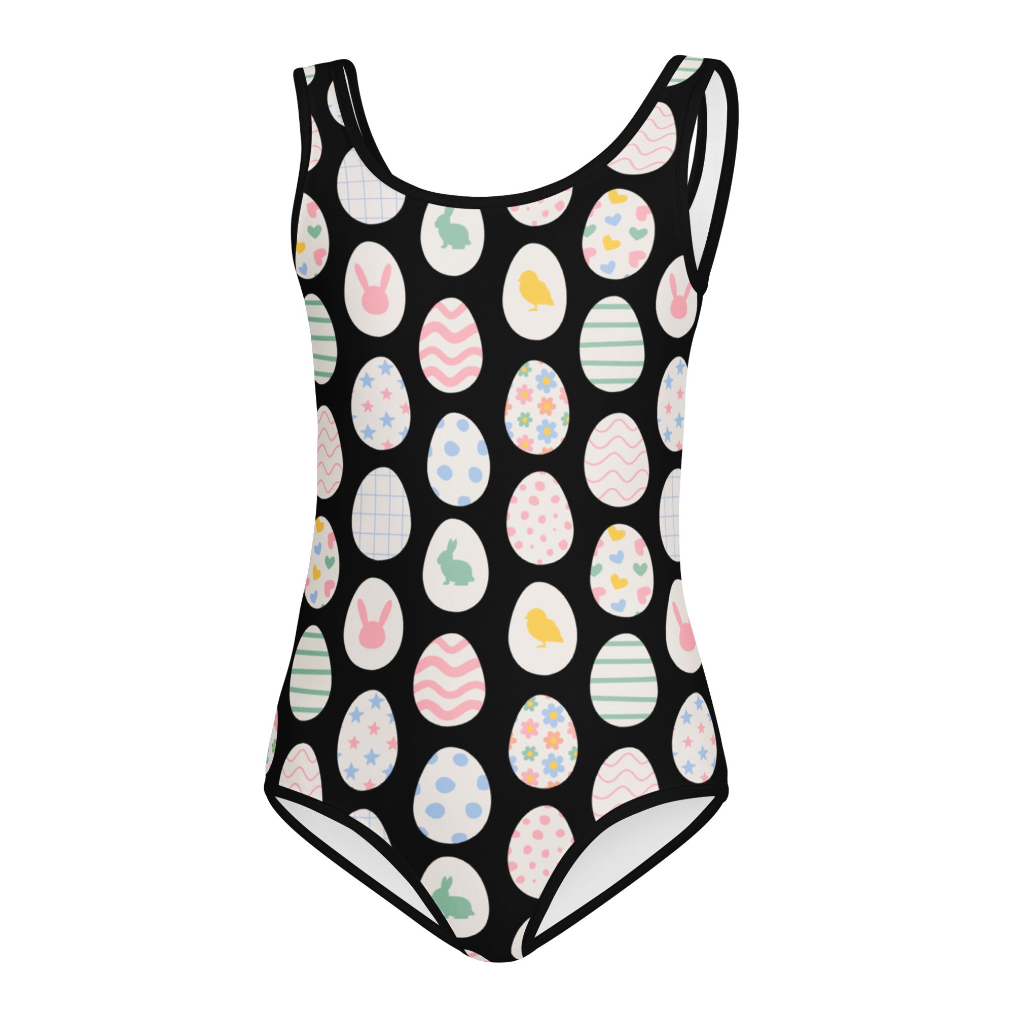 Black girls Easter egg buttery soft leotard with colorful pastel egg patterns quick drying for dance and gymnastics