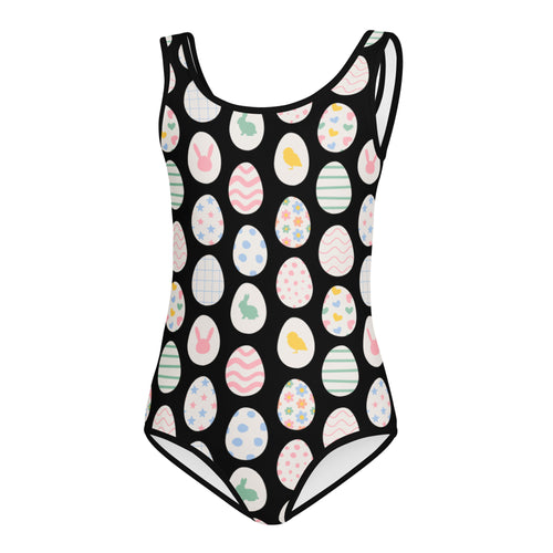 Black girls Easter egg buttery soft leotard with colorful pastel egg patterns quick drying for dance and gymnastics