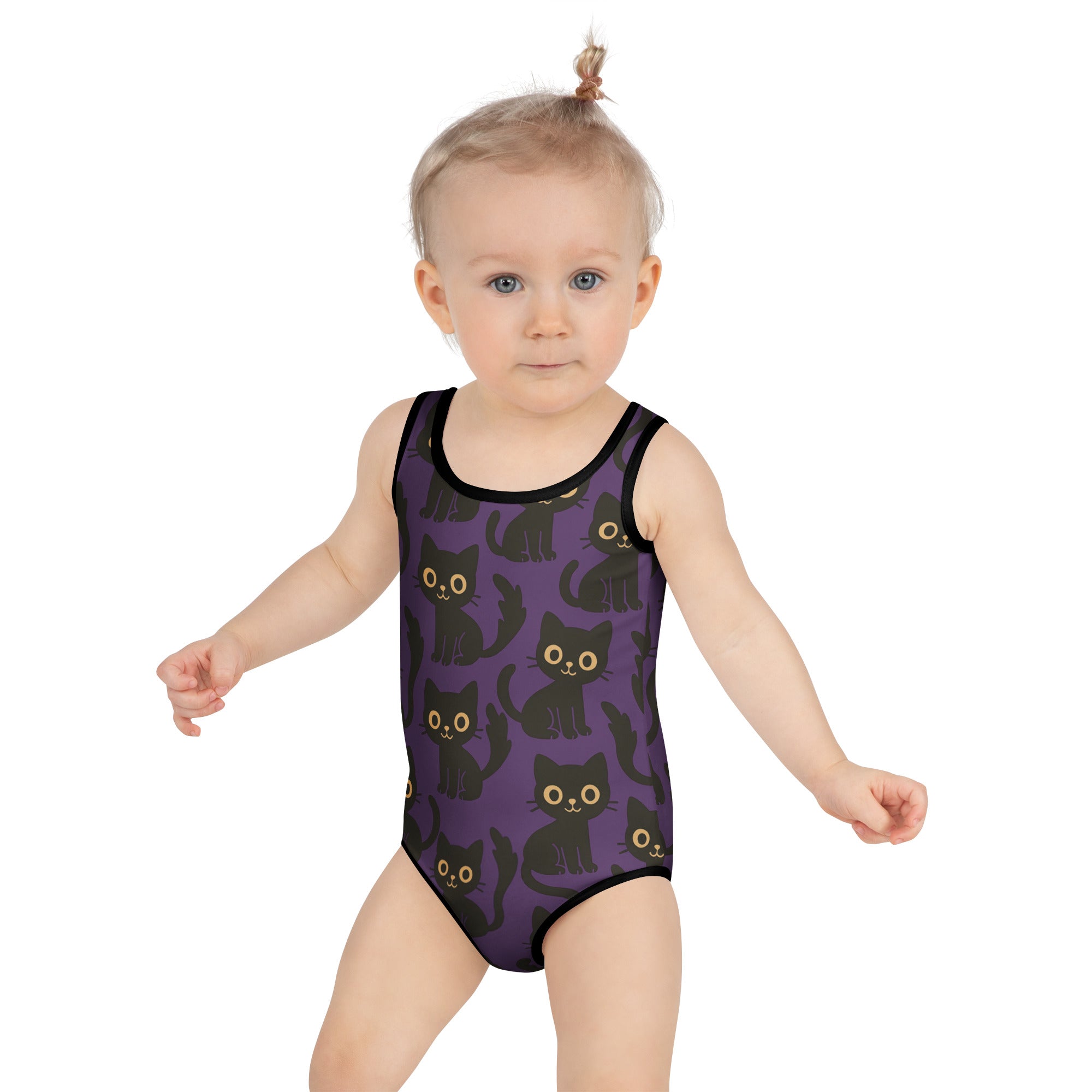 Girls Black Cat One Piece Swimsuit – Buttery Soft UPF 50+ Sun Protection, Quick Dry, Double Layered Front & 4-Way Stretch