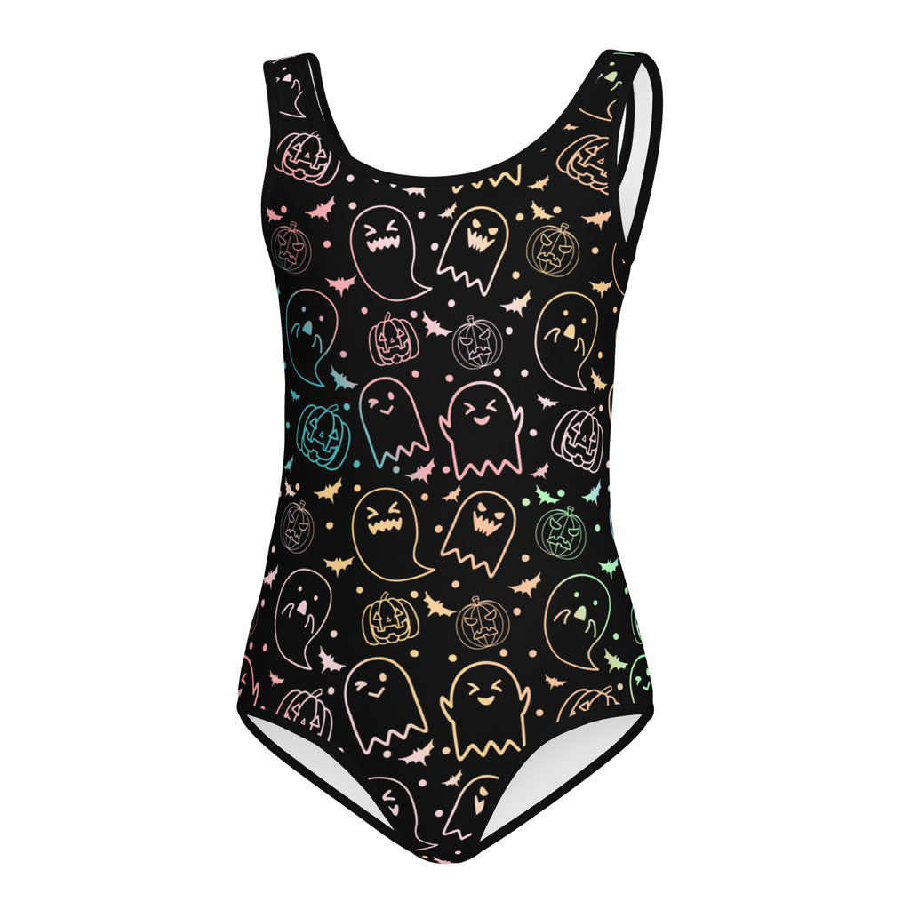 Girls Colorful Ghost & Pumpkin Halloween Leotard – Buttery-Soft, Quick-Dry 4-Way Stretch Comfort for Dance & Gymnastics