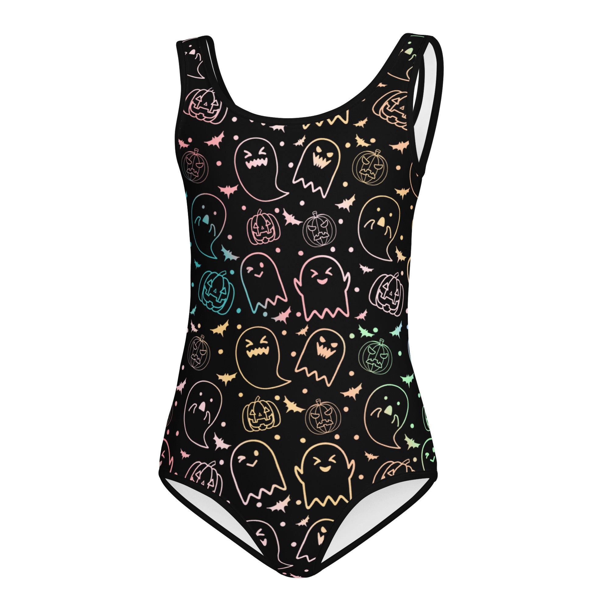 Girls Colorful Ghost & Pumpkin Halloween Leotard – Buttery-Soft, Quick-Dry 4-Way Stretch Comfort for Dance & Gymnastics
