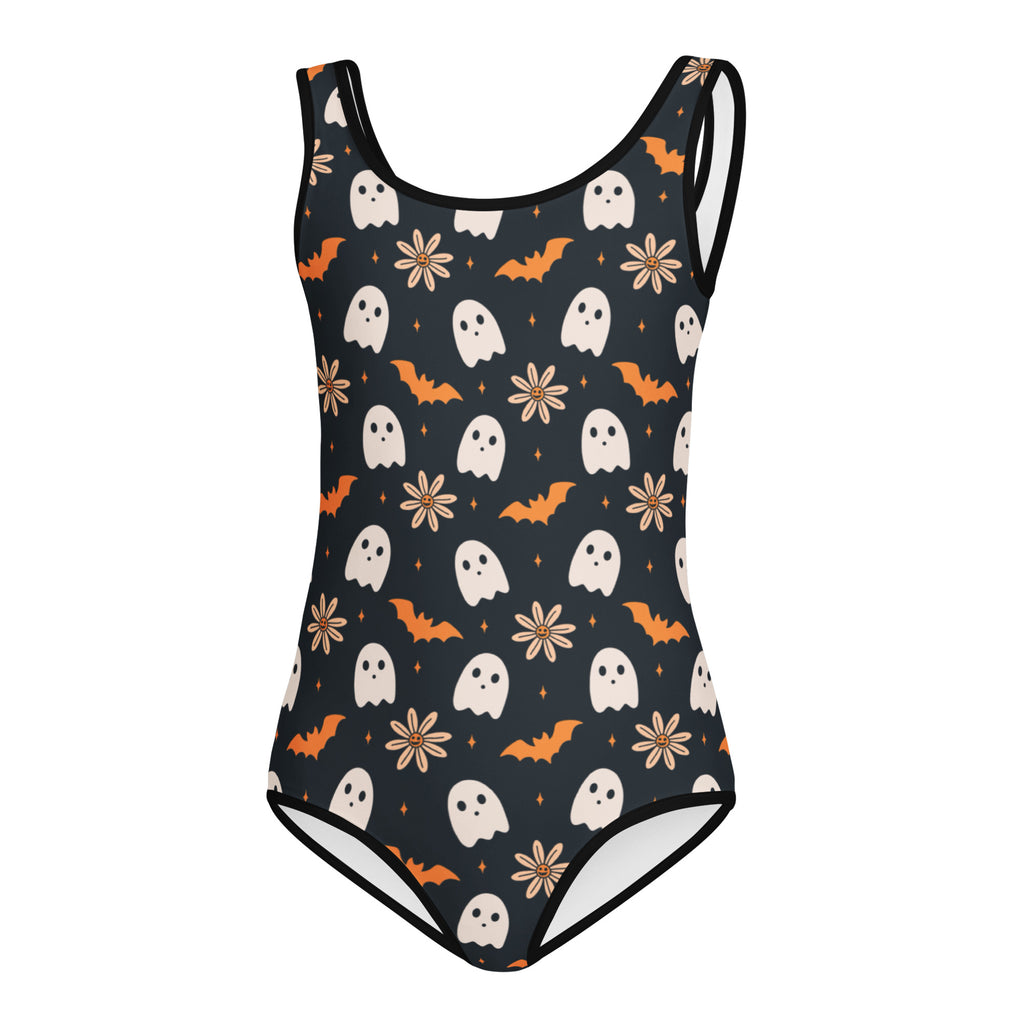 Girls Ghost Bat Floral Halloween Leotard – Buttery-Soft, Quick-Dry 4-Way Stretch Comfort for Dance & Gymnastics