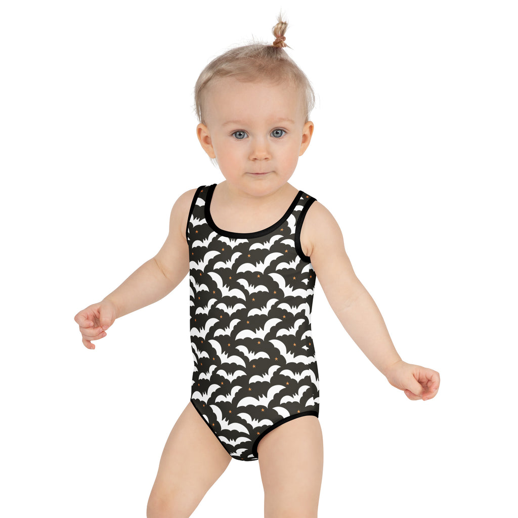 Girls Halloween Bats One Piece Swimsuit – Buttery Soft UPF 50+ Sun Protection, Quick Dry, Double Layered Front & 4-Way Stretch