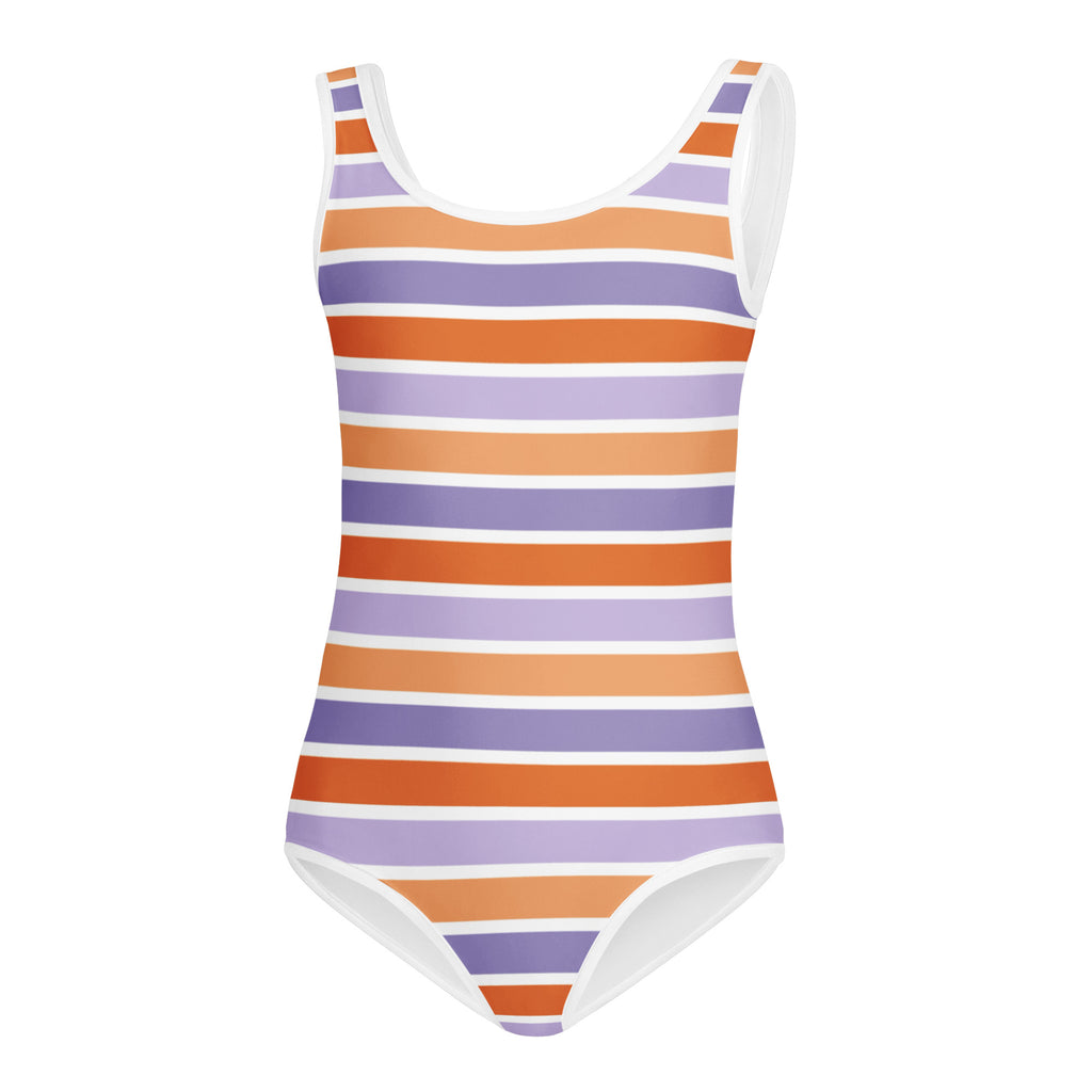 Girls Orange Purple Striped Halloween Leotard – Buttery-Soft, Quick-Dry 4-Way Stretch Comfort for Dance & Gymnastics