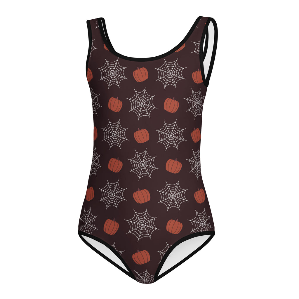 Girls Pumpkin Spider Web Halloween Leotard – Buttery-Soft, Quick-Dry 4-Way Stretch Comfort for Dance & Gymnastics