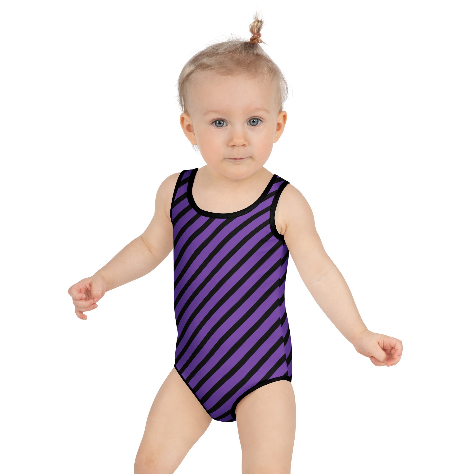 Girls Purple Striped One Piece Swimsuit – Buttery Soft UPF 50+ Sun Protection, Quick Dry, Double Layered Front & 4-Way Stretch