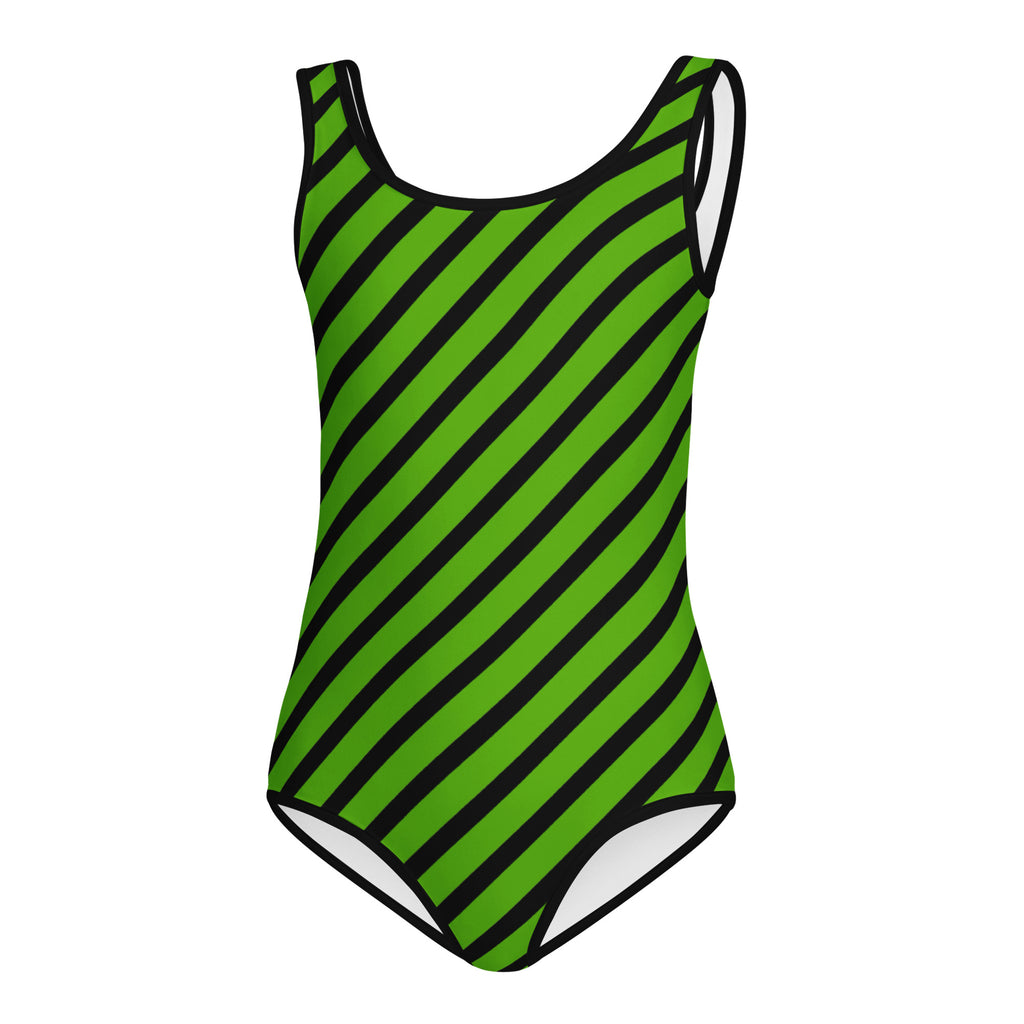 Girls Green Striped Halloween Leotard – Buttery-Soft, Quick-Dry 4-Way Stretch Comfort for Dance & Gymnastics