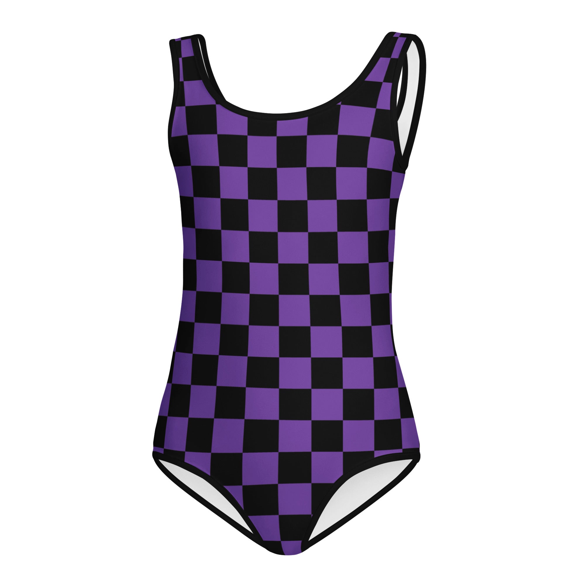 Girls Purple Checkered Halloween Leotard – Buttery-Soft, Quick-Dry 4-Way Stretch Comfort for Dance & Gymnastics