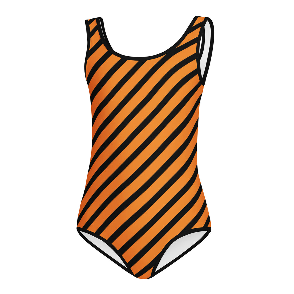 Girls Orange Striped Halloween Leotard – Buttery-Soft, Quick-Dry 4-Way Stretch Comfort for Dance & Gymnastics