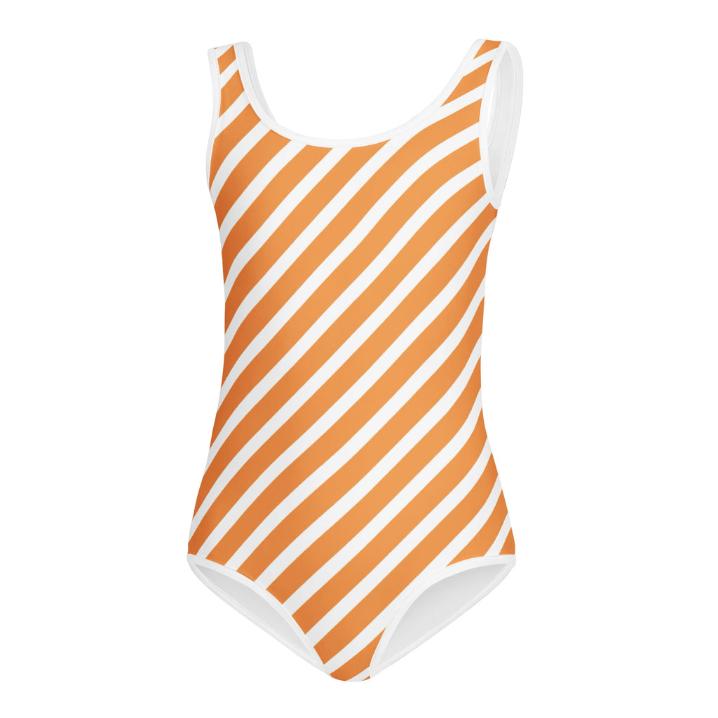 Girls Orange White Striped Halloween Leotard – Buttery-Soft, Quick-Dry 4-Way Stretch Comfort for Dance & Gymnastics