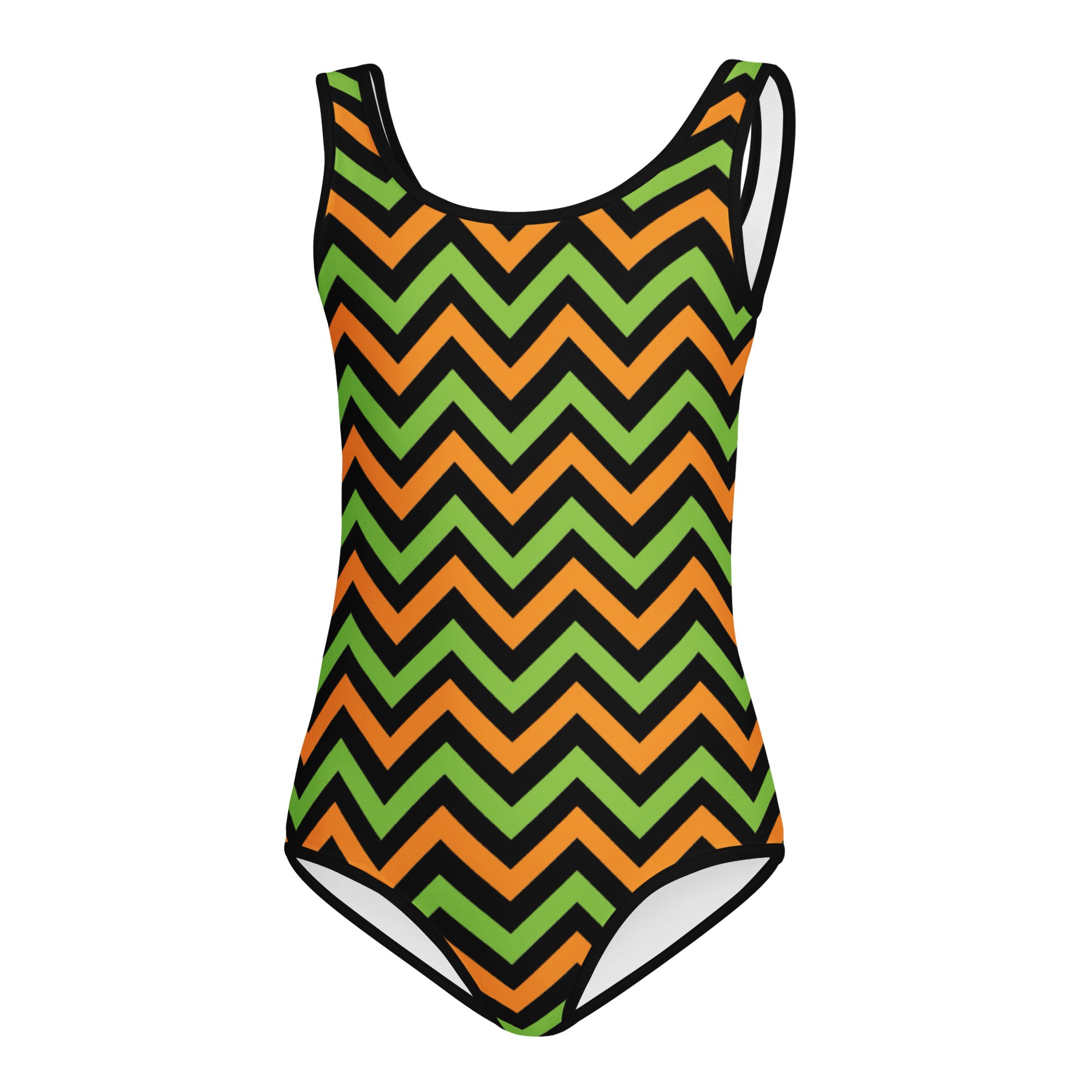 Girls Orange & Green Chevron Halloween Leotard – Buttery-Soft, Quick-Dry 4-Way Stretch Comfort for Dance & Gymnastics