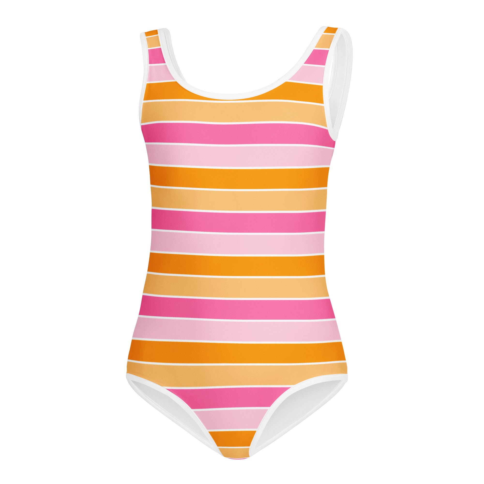 Girls Pink Orange Striped Leotard – Buttery-Soft, Quick-Dry 4-Way Stretch Comfort for Dance & Gymnastics