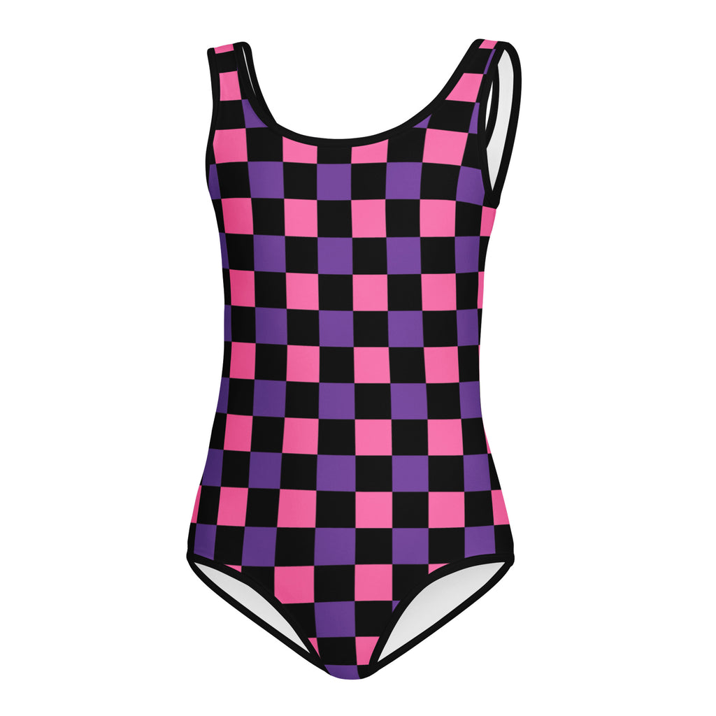 Girls Pink Purple Checkerboard Halloween Leotard – Buttery-Soft, Quick-Dry 4-Way Stretch Comfort for Dance & Gymnastics