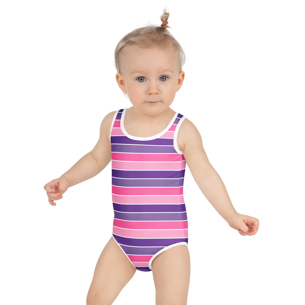 Girls Pink Purple Striped One Piece Swimsuit – Buttery Soft UPF 50+ Sun Protection, Quick Dry, Double Layered Front & 4-Way Stretch