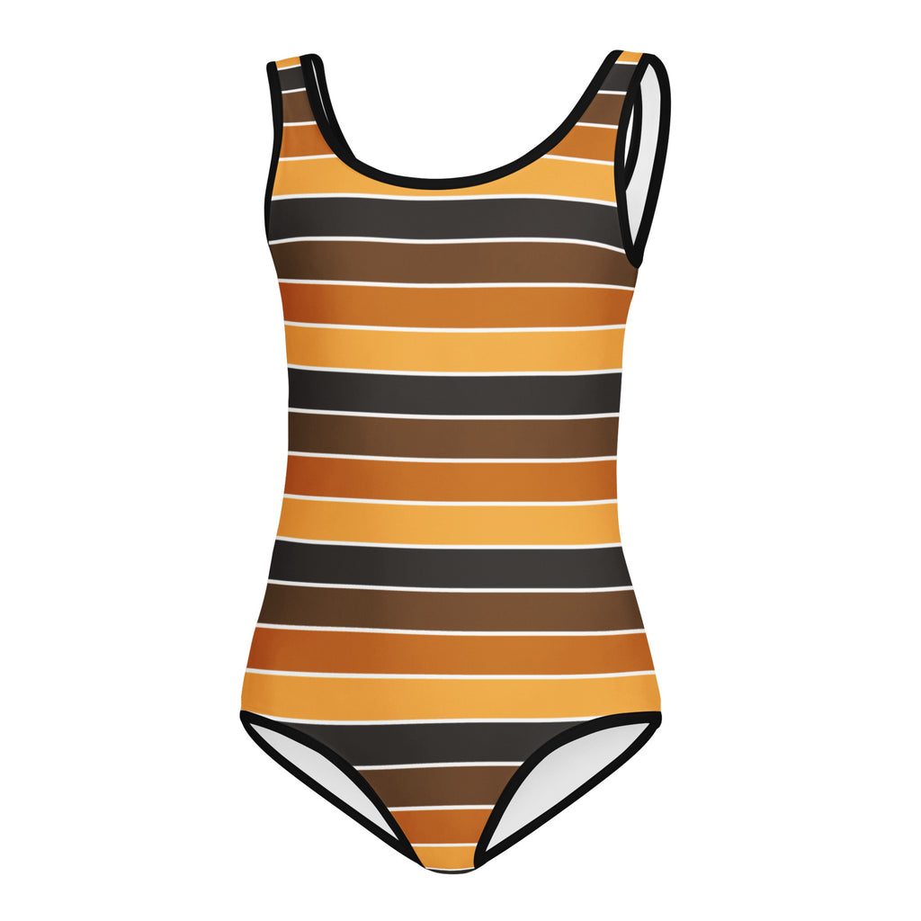 Girls Orange Brown Stripe Fall Leotard – Buttery-Soft, Quick-Dry 4-Way Stretch Comfort for Dance & Gymnastic