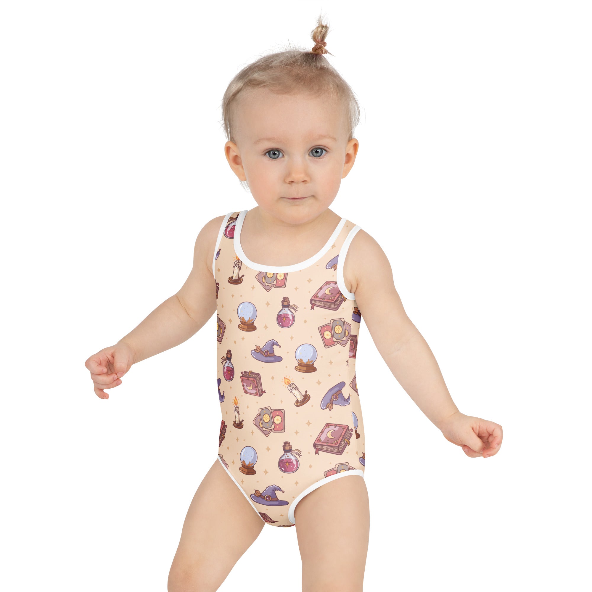 Girls Witch Magic Halloween One Piece Swimsuit – Buttery Soft UPF 50+ Sun Protection, Quick Dry, Double Layered Front & 4-Way Stretch