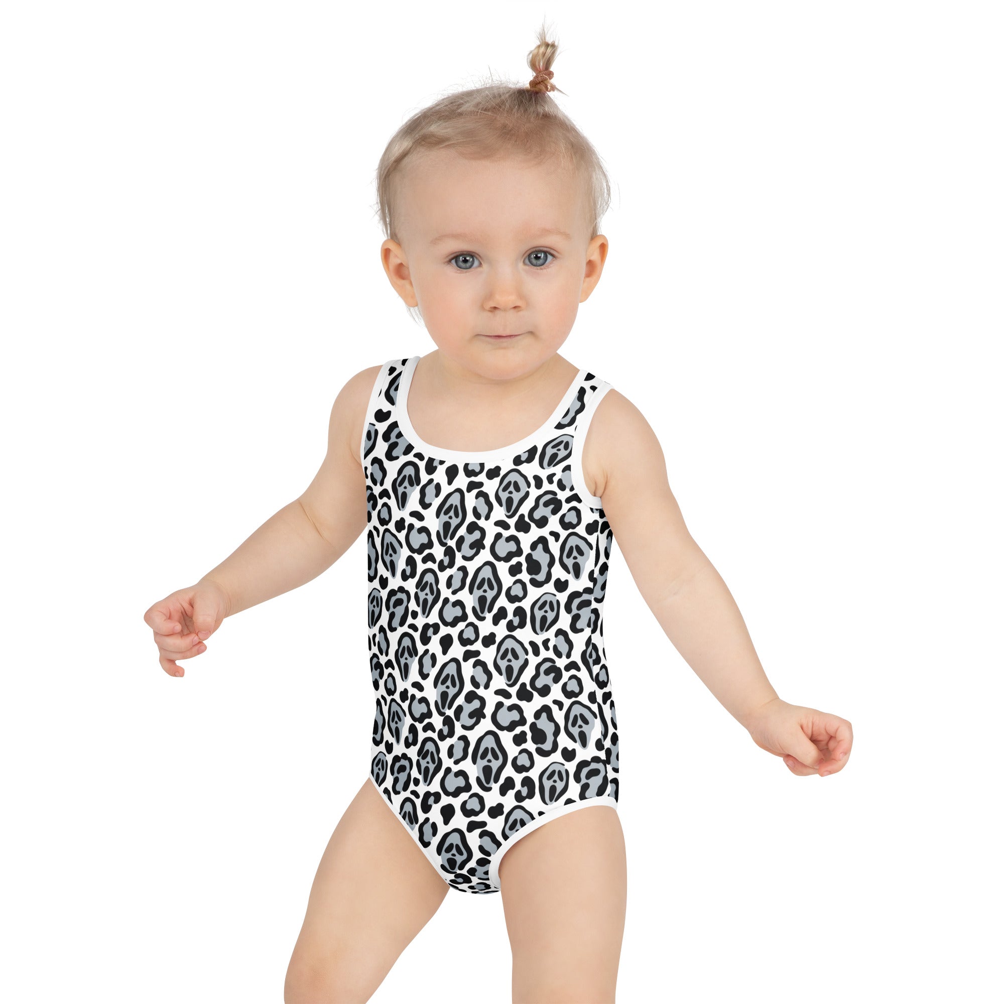 Girls Spooky Ghost Leopard Print Halloween One Piece Swimsuit – Buttery Soft UPF 50+ Sun Protection, Quick Dry, Double Layered Front & 4-Way Stretch