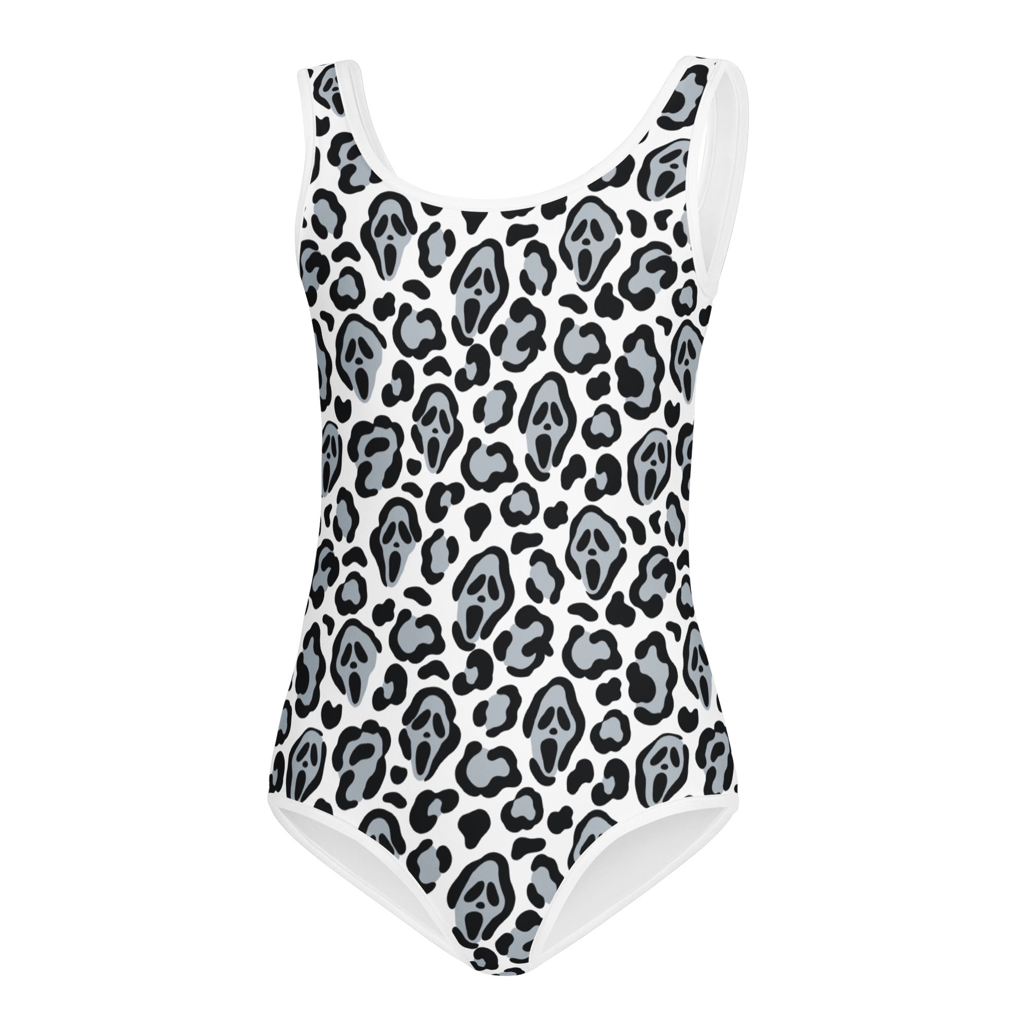 Girls Ghost Face Leopard Halloween Leotard – Buttery-Soft, Quick-Dry 4-Way Stretch Comfort for Dance & Gymnastics