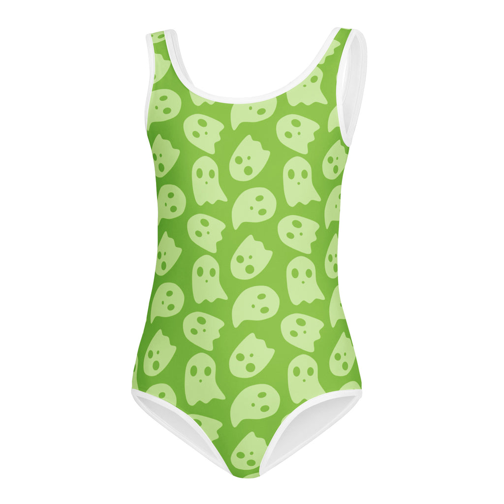 Girls Lime Green Ghost Halloween Leotard – Buttery-Soft, Quick-Dry 4-Way Stretch Comfort for Dance & Gymnastics