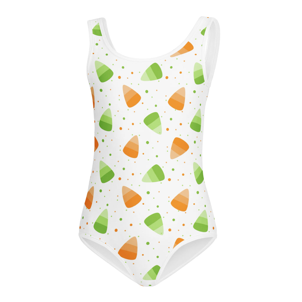 Girls Orange & Green Candy Corn Halloween Leotard – Buttery-Soft, Quick-Dry 4-Way Stretch Comfort for Dance & Gymnastics