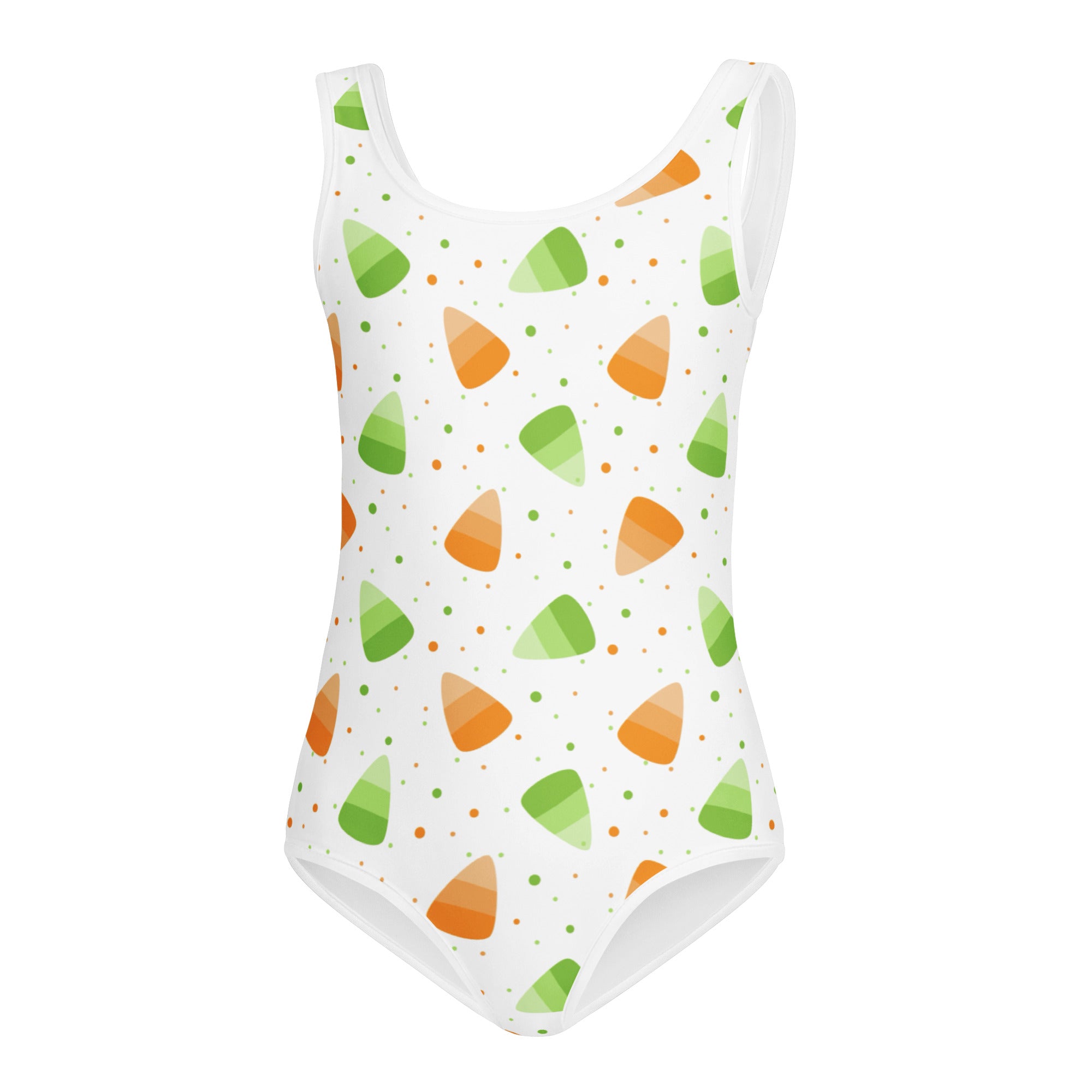 Girls Orange & Green Candy Corn Halloween Leotard – Buttery-Soft, Quick-Dry 4-Way Stretch Comfort for Dance & Gymnastics