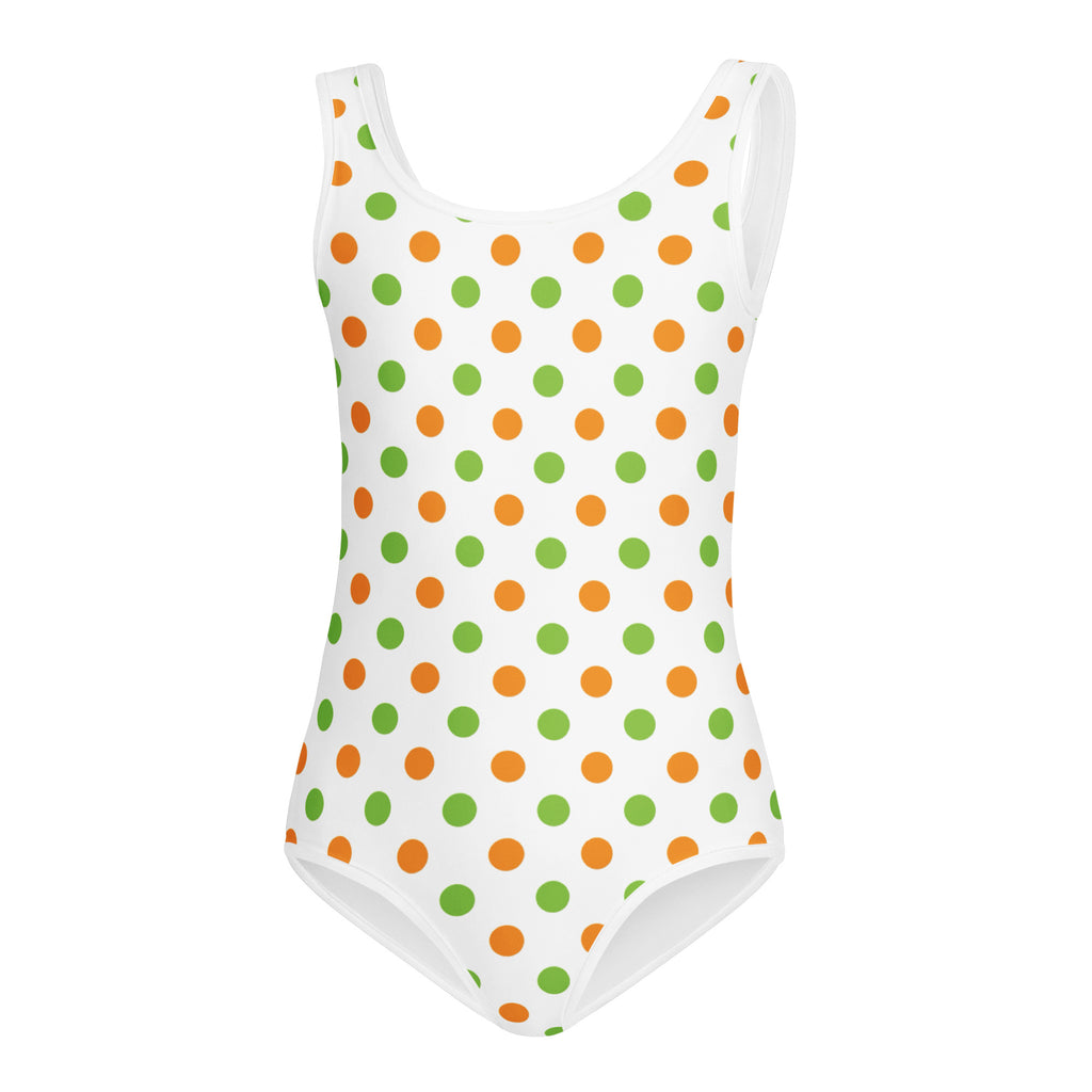 Girls Orange & Green Polka Dot Halloween Leotard – Buttery-Soft, Quick-Dry 4-Way Stretch Comfort for Dance & Gymnastics