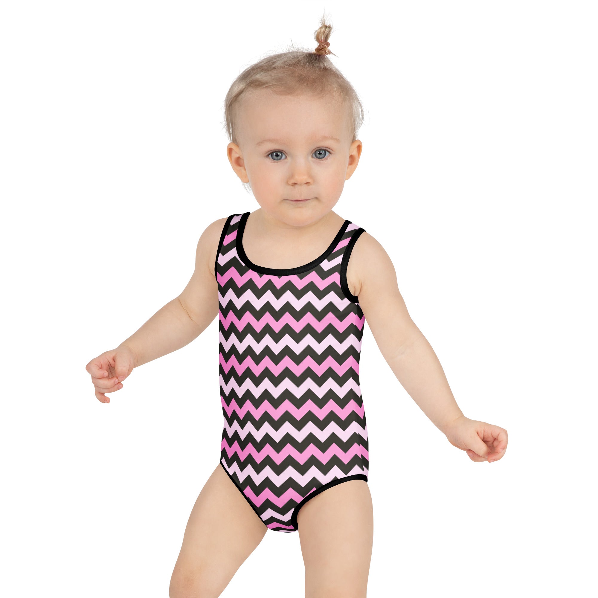 Girls Pink Black Chevron One Piece Swimsuit – Buttery Soft UPF 50+ Sun Protection, Quick Dry, Double Layered Front & 4-Way Stretch