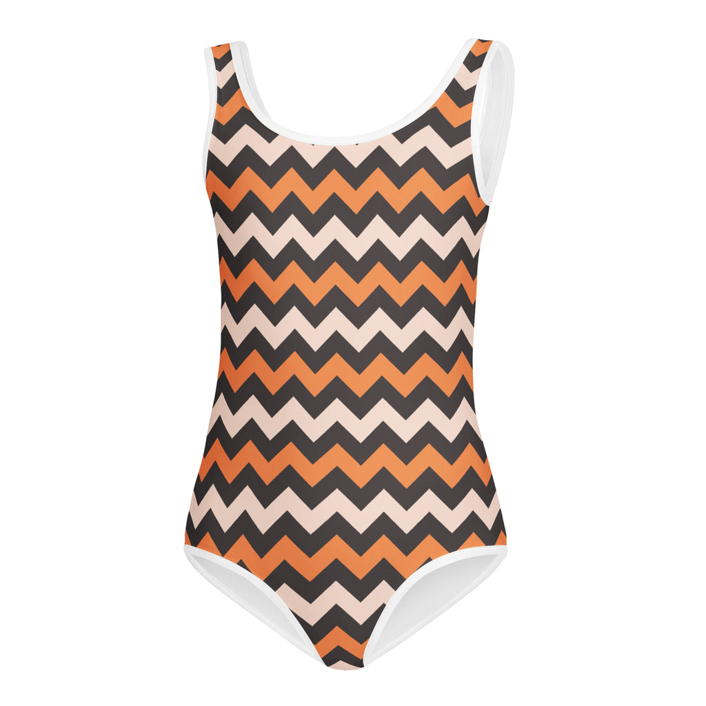 Girls Orange Chevron Leotard – Buttery-Soft, Quick-Dry 4-Way Stretch Comfort for Dance & Gymnastics