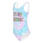 Girls Faux Tie Dye 'It's My Birthday' Buttery Soft Leotard - Quick Drying For Dance and Gymnastics