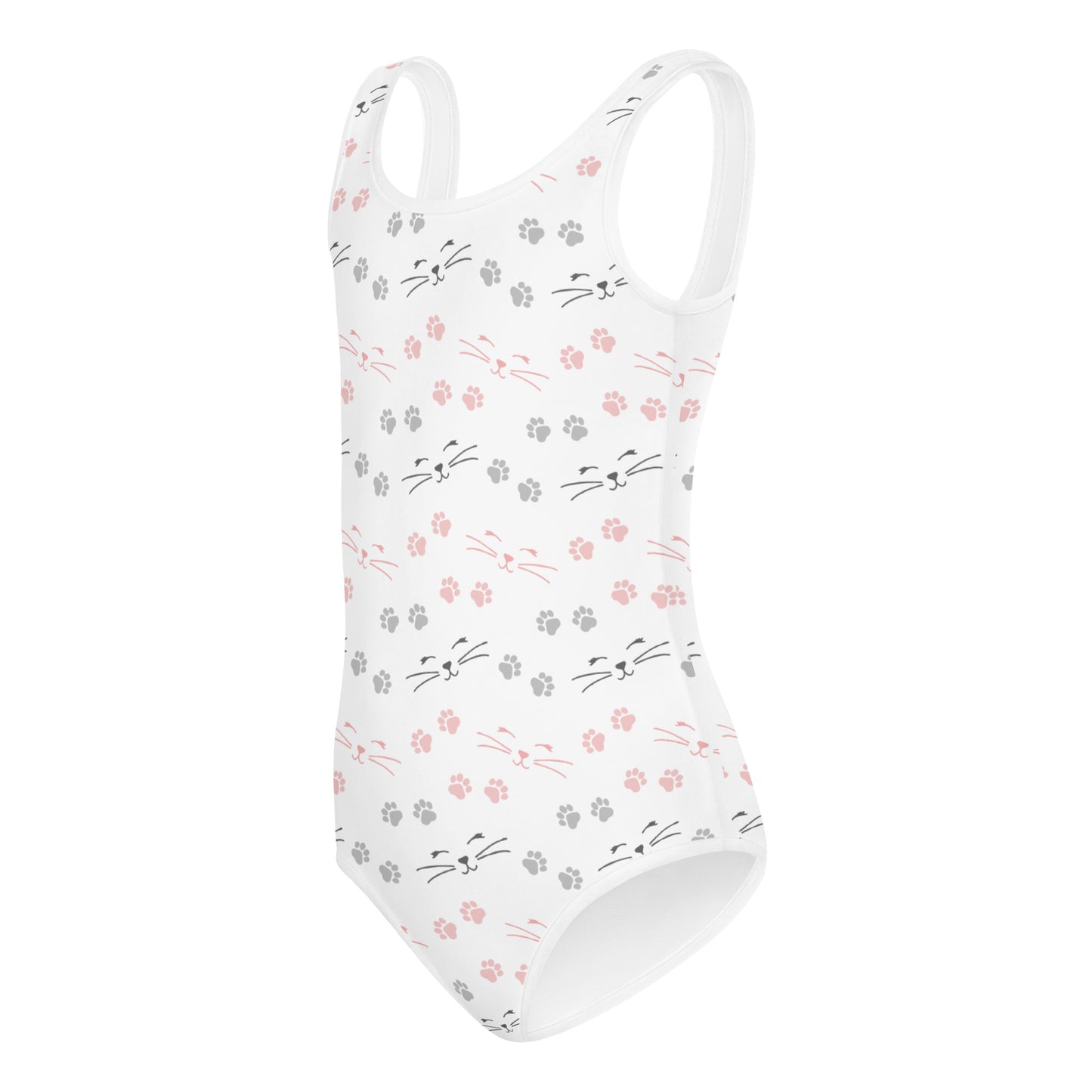 Girls Cat Face and Paw Print Buttery Soft Leotard