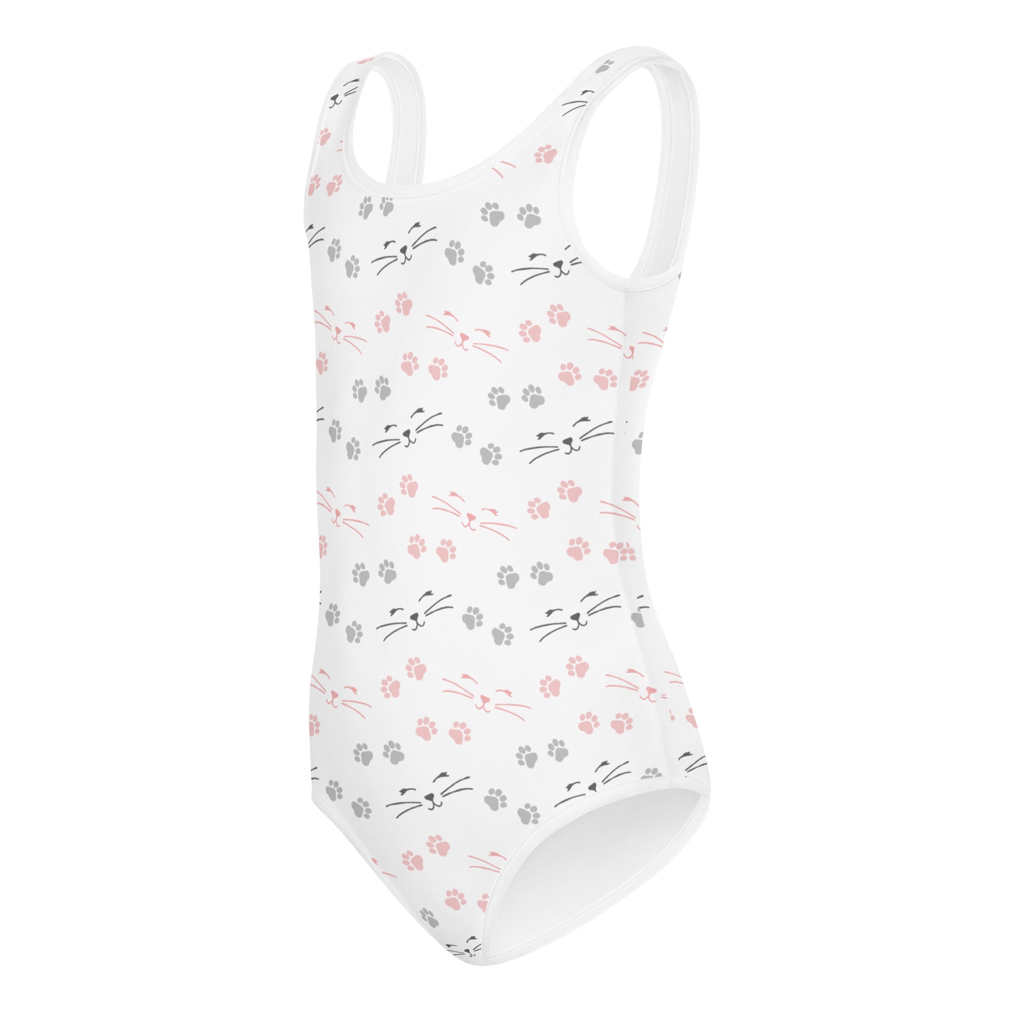 Girls Cat Face and Paw Print Buttery Soft Leotard - Quick Drying For Dance and Gymnastics