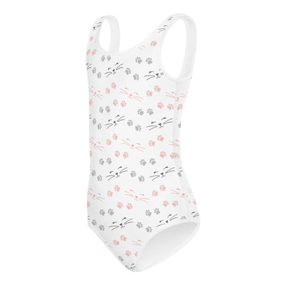 Girls Cat Face and Paw Print Buttery Soft Leotard
