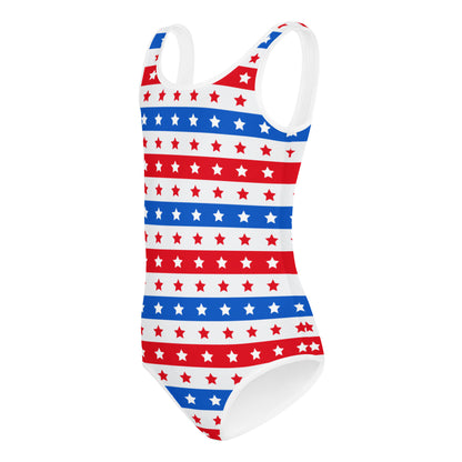 Girls Red White and Blue Star Stripes Buttery Soft Leotard