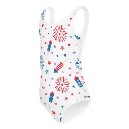 Girls Patriotic Fireworks and Rockets Buttery Soft Leotard