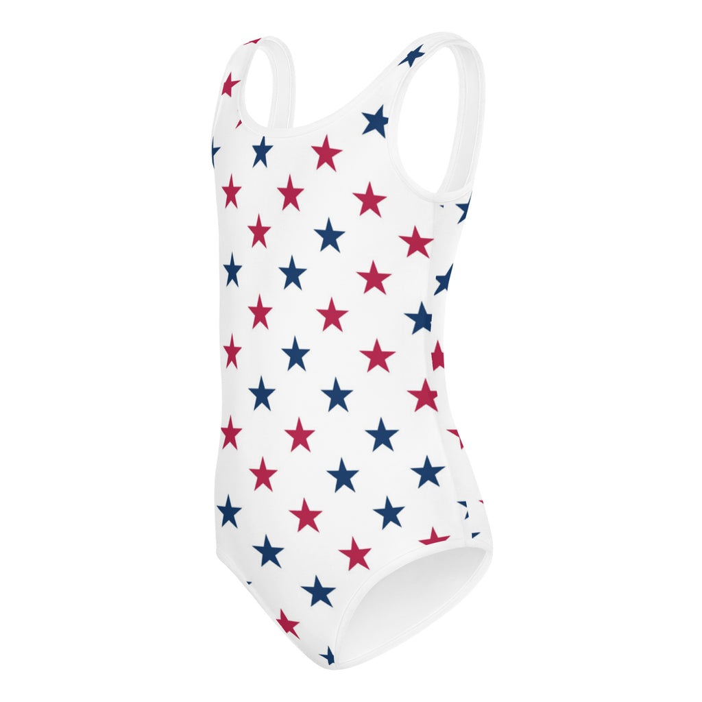 Girls Red and Blue Stars Buttery Soft Leotard - Quick Drying For Dance and Gymnastics