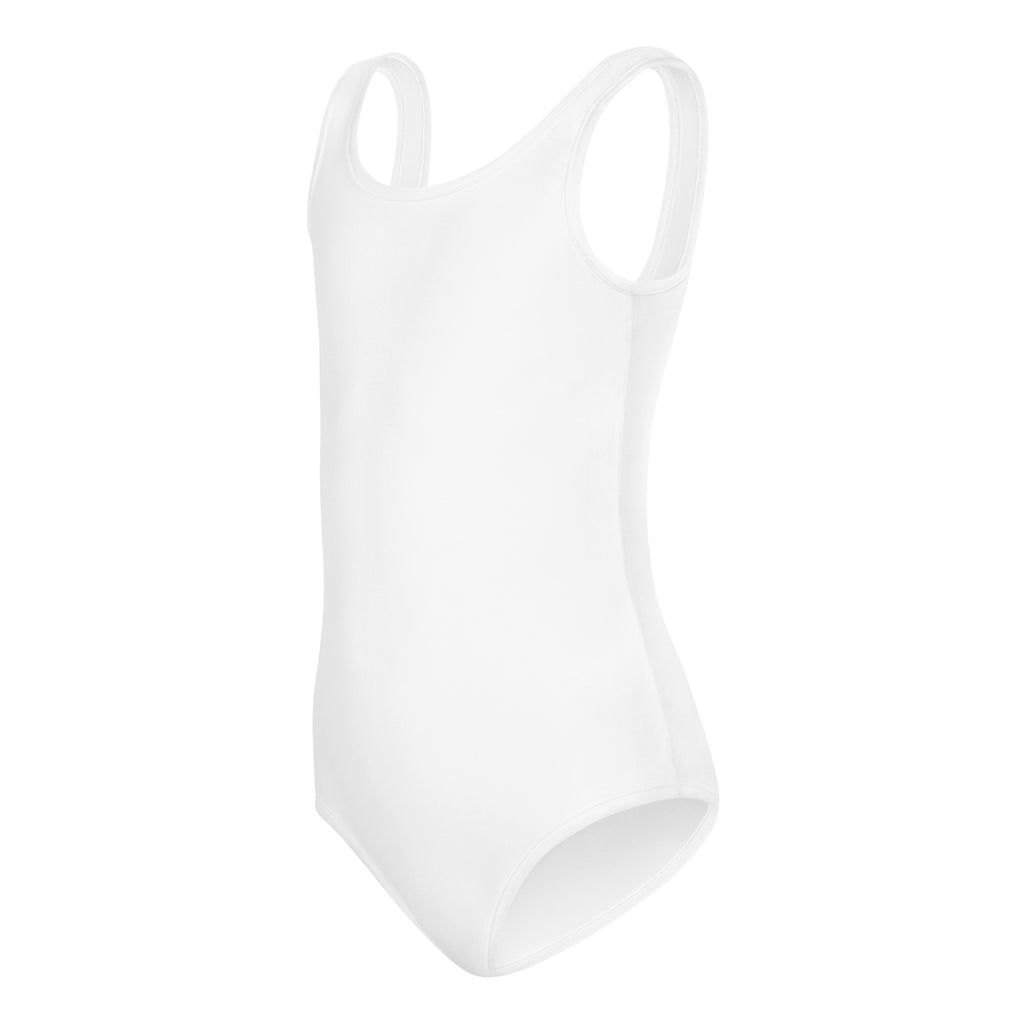 Girls white buttery soft sleeveless one-piece swimsuit with smooth quick drying fabric for dance and gymnastics