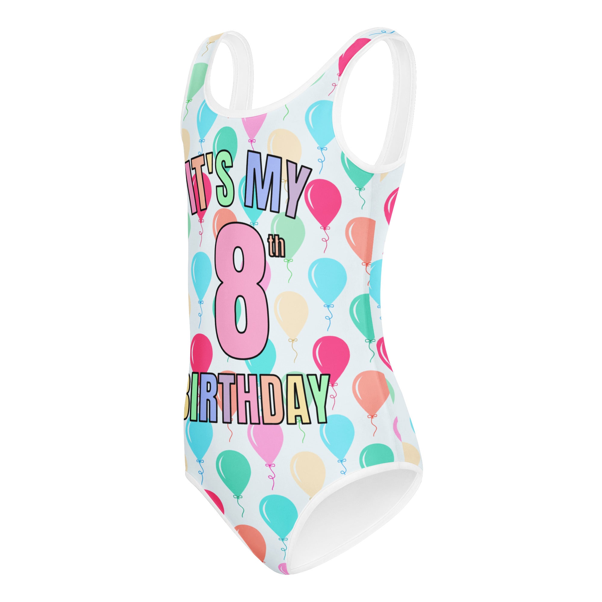 Girls Rainbow Balloon Custom Age It's My Birthday Leotard - Quick Drying For Dance and Gymnastics