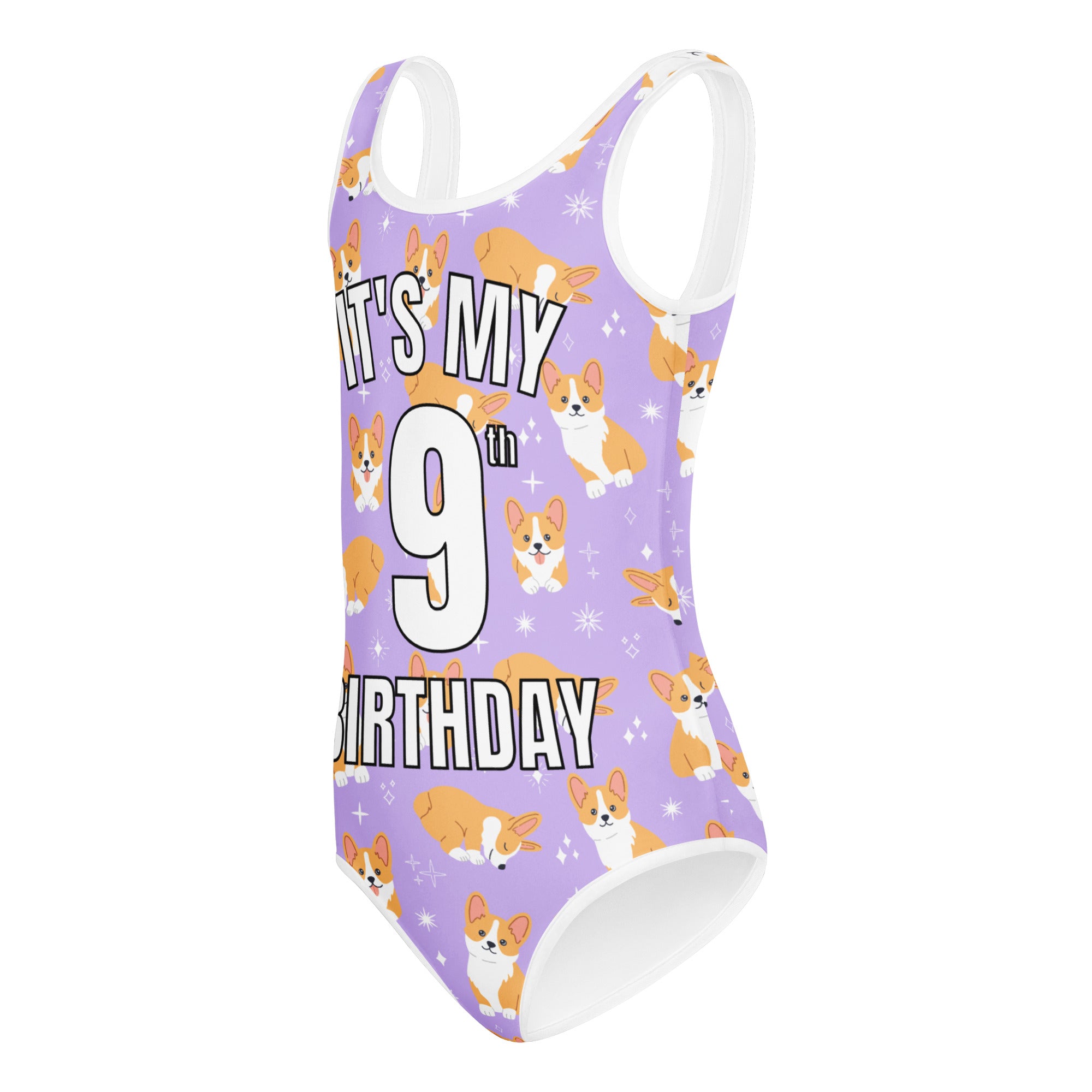 Girls Purple Corgi Dog Custom Age It's My Birthday Buttery Soft Leotard - Quick Drying For Dance and Gymnastics