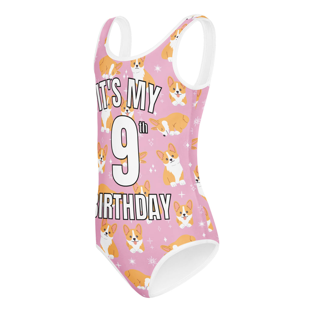 Girls Pink Corgi Dog Custom Age It's My Birthday Buttery Soft Leotard - Quick Drying For Dance and Gymnastics