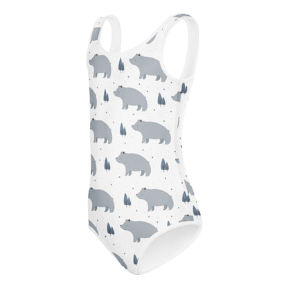 Girls White Gray Bear Buttery Soft Leotard - Quick Drying For Dance and Gymnastics