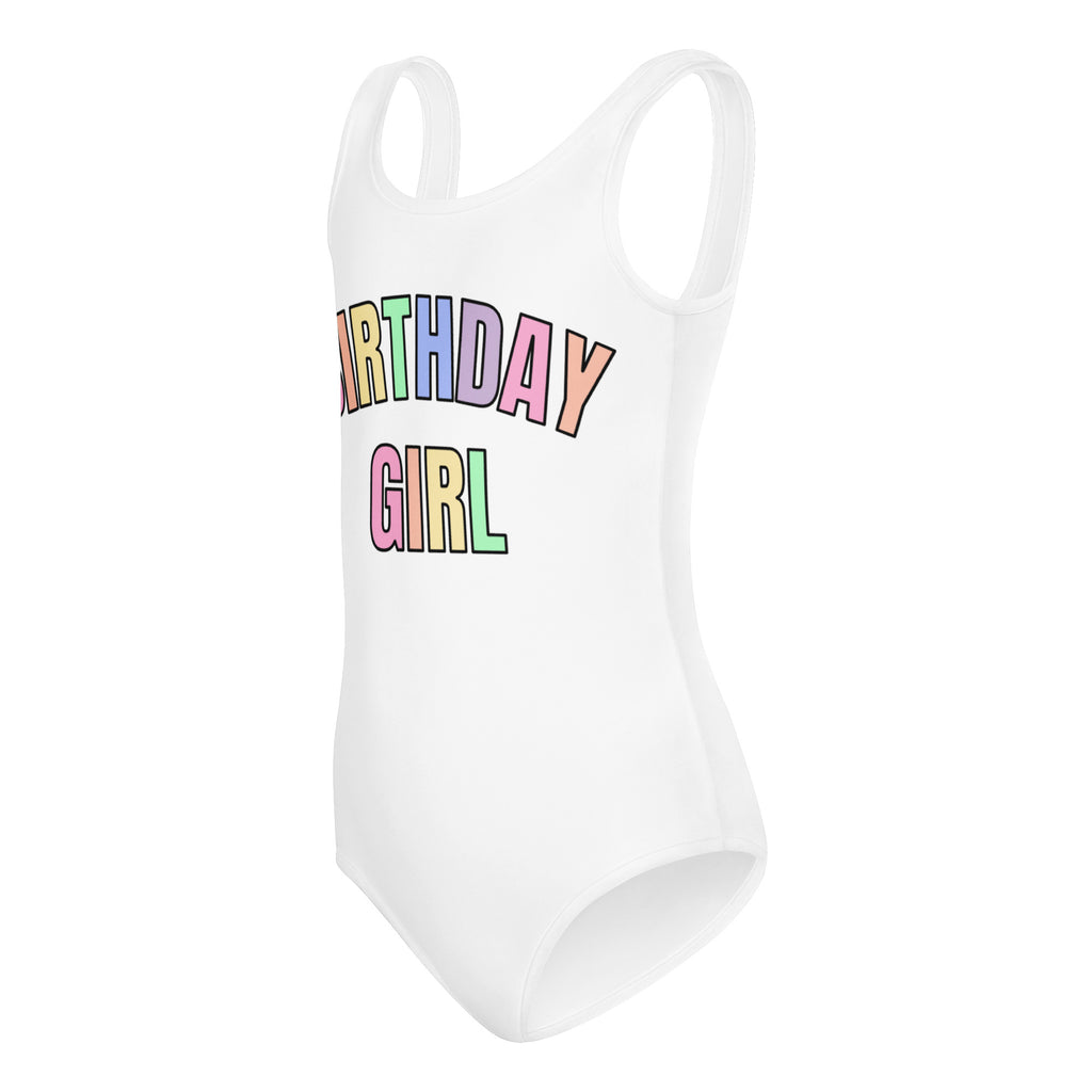 Birthday Girl Leotard With Pastel Rainbow Font - Quick Drying For Dance and Gymnastics