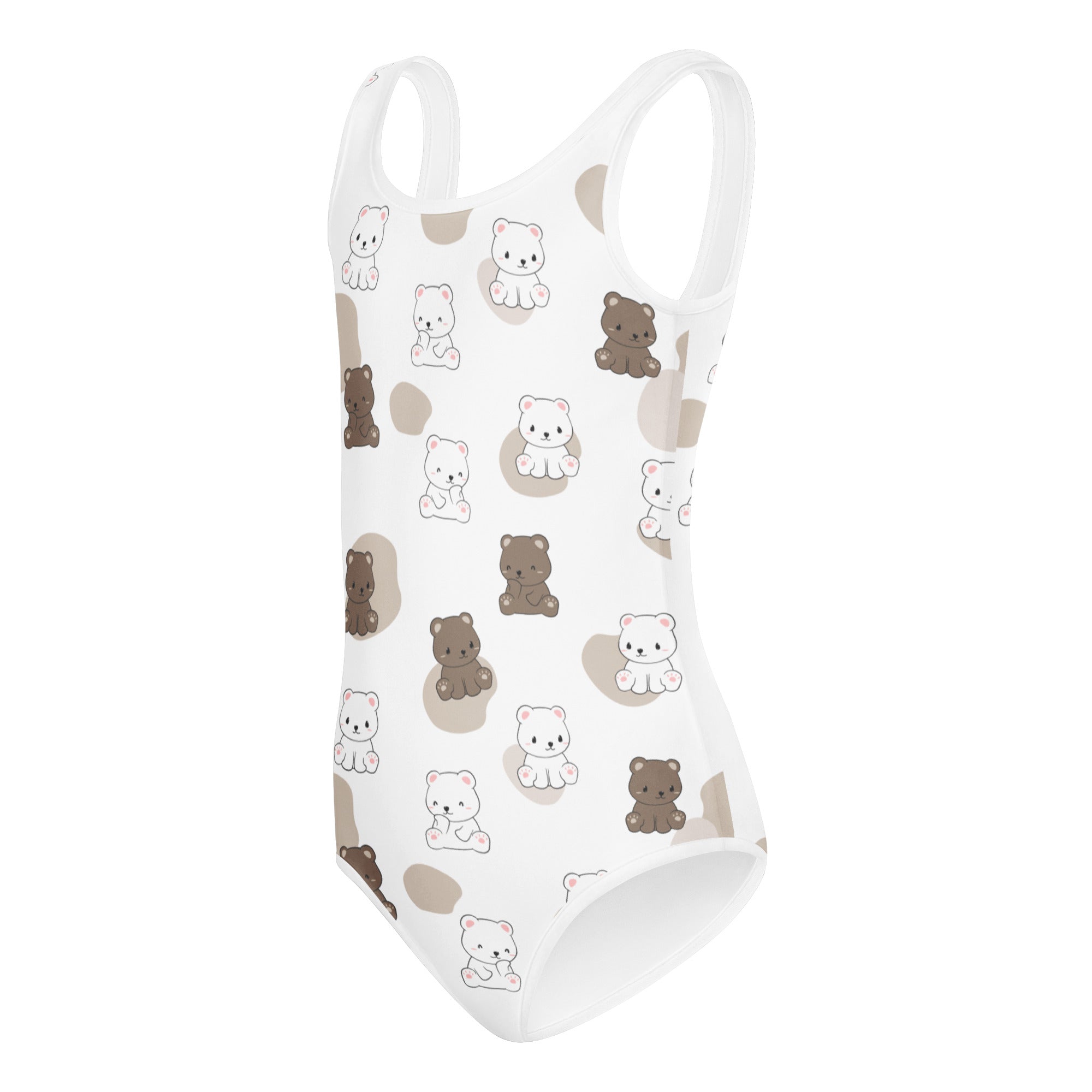 White girls kawaii bear buttery soft leotard swimsuit with cartoon bear pattern for dance and gymnastics