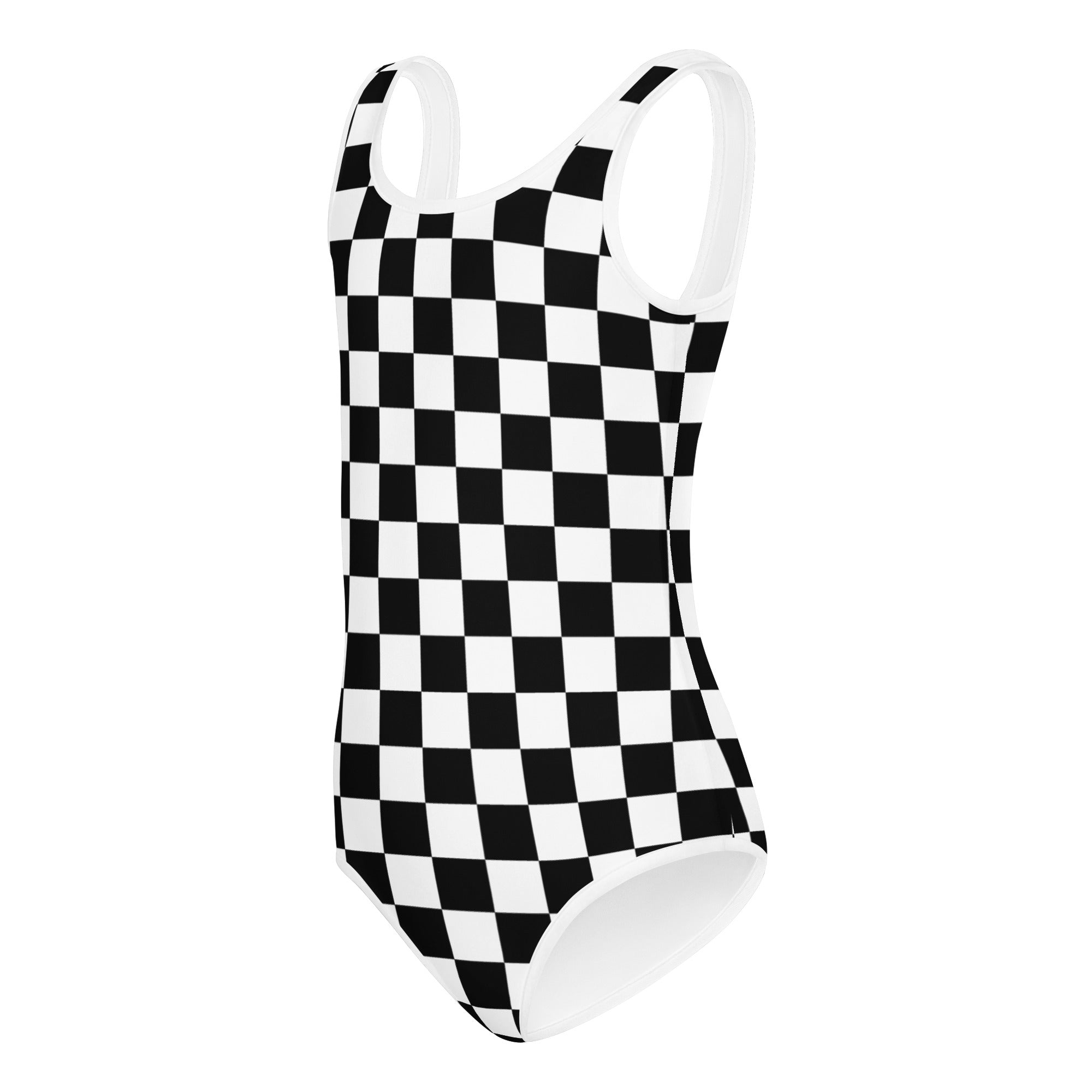 Girls black and white checkered buttery soft leotard with sleek form-fitting design quick drying for dance and gymnastics