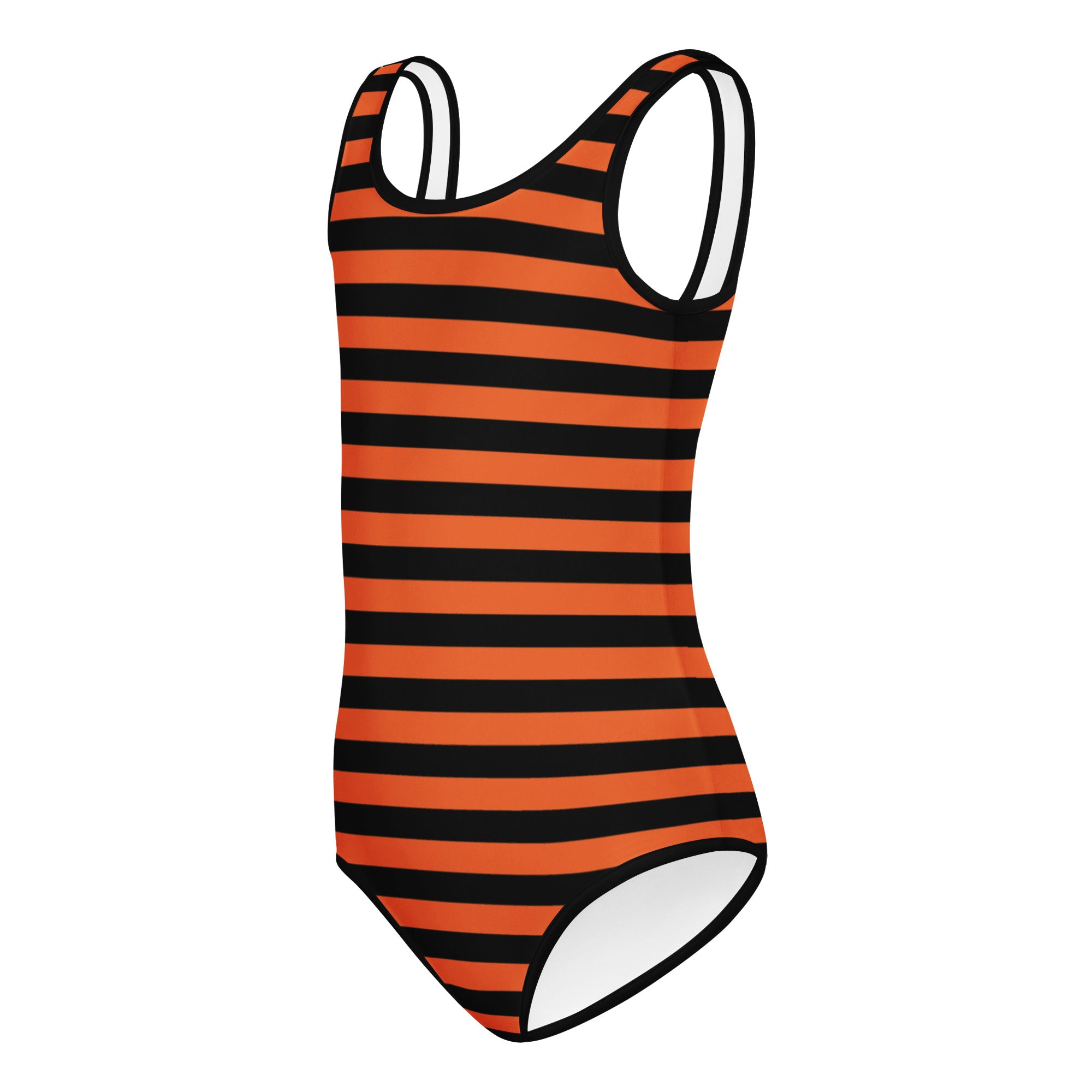 Girls Orange and Black Halloween Striped Buttery Soft Leotard - Quick Drying For Dance and Gymnastics