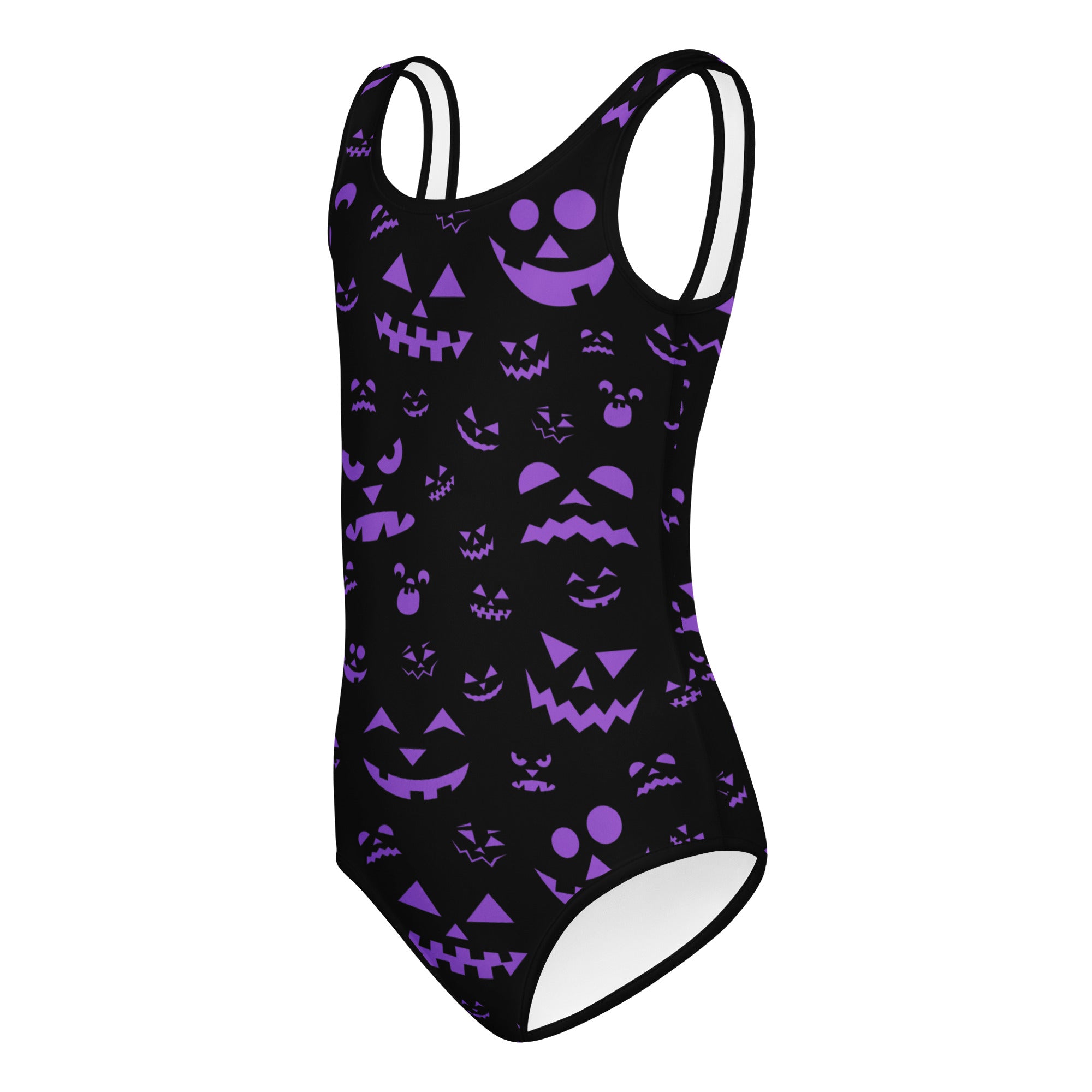 Girls Purple Jack-O'-Lantern Faces Halloween Buttery Soft Leotard - Quick Drying For Dance and Gymnastics